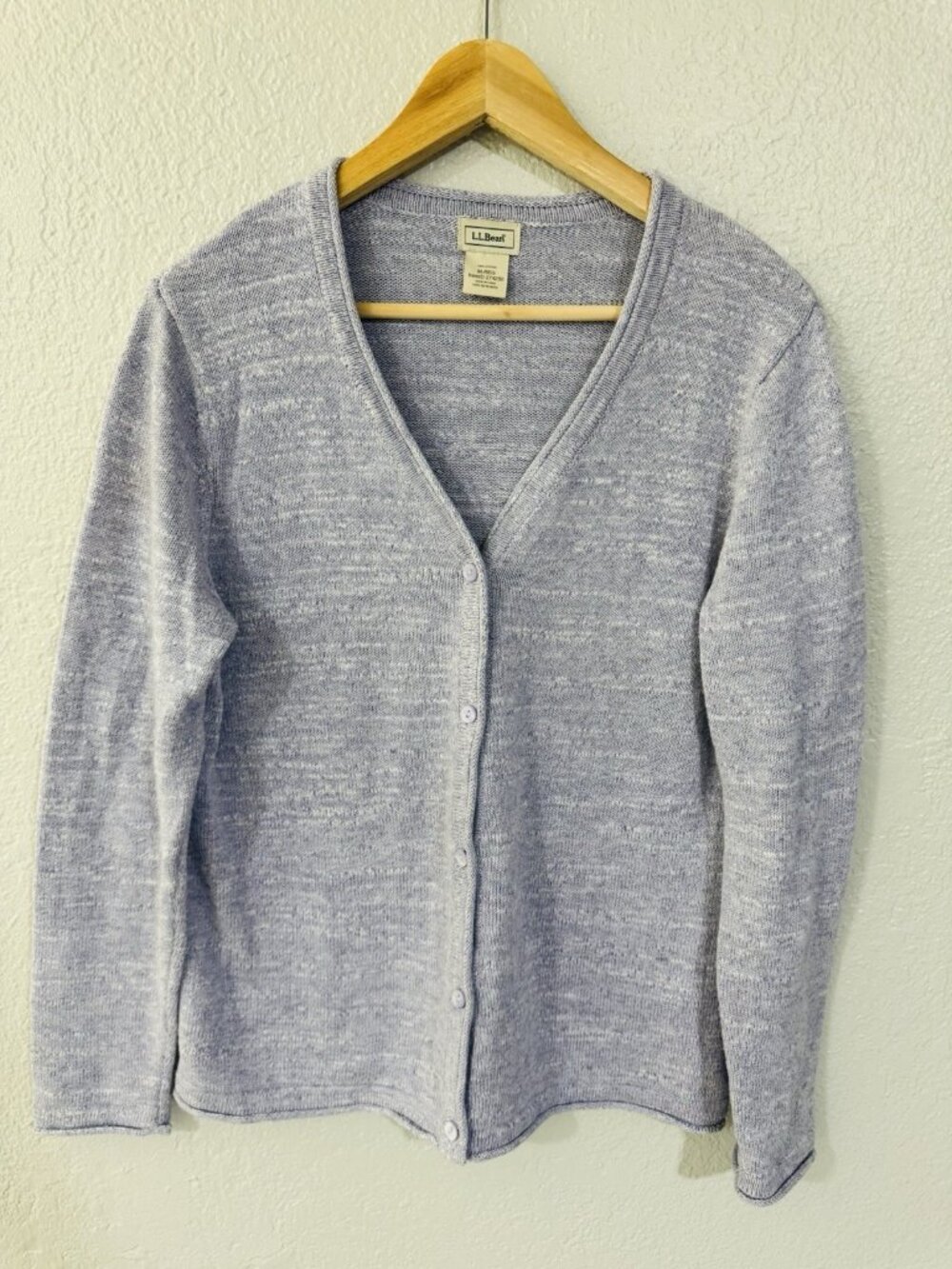 LL Bean Button V Neck Cardigan Womens M Lilac